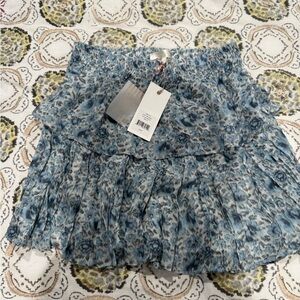LoveShackFancy Blue Patterned Mini Skirt